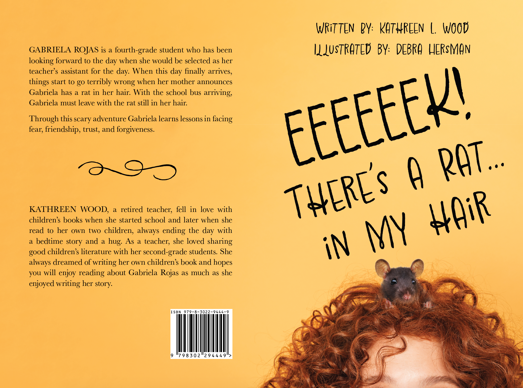 gold book cover with red head with a mouse in hair